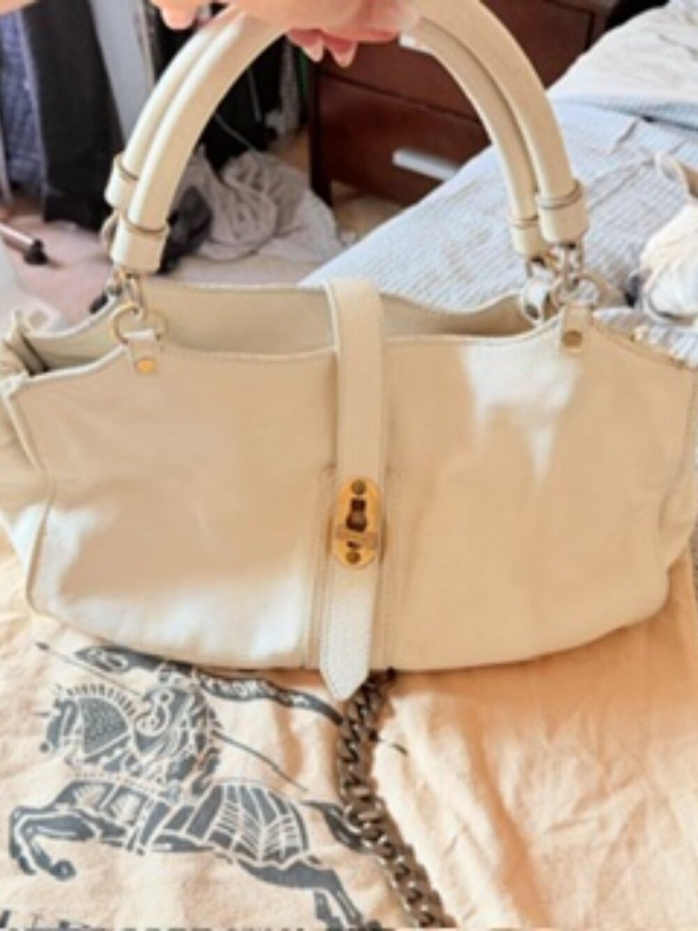 Burberry Prorsum Ivory Leather Satchel Top Handle Bag w/ Dust Bag Authentic